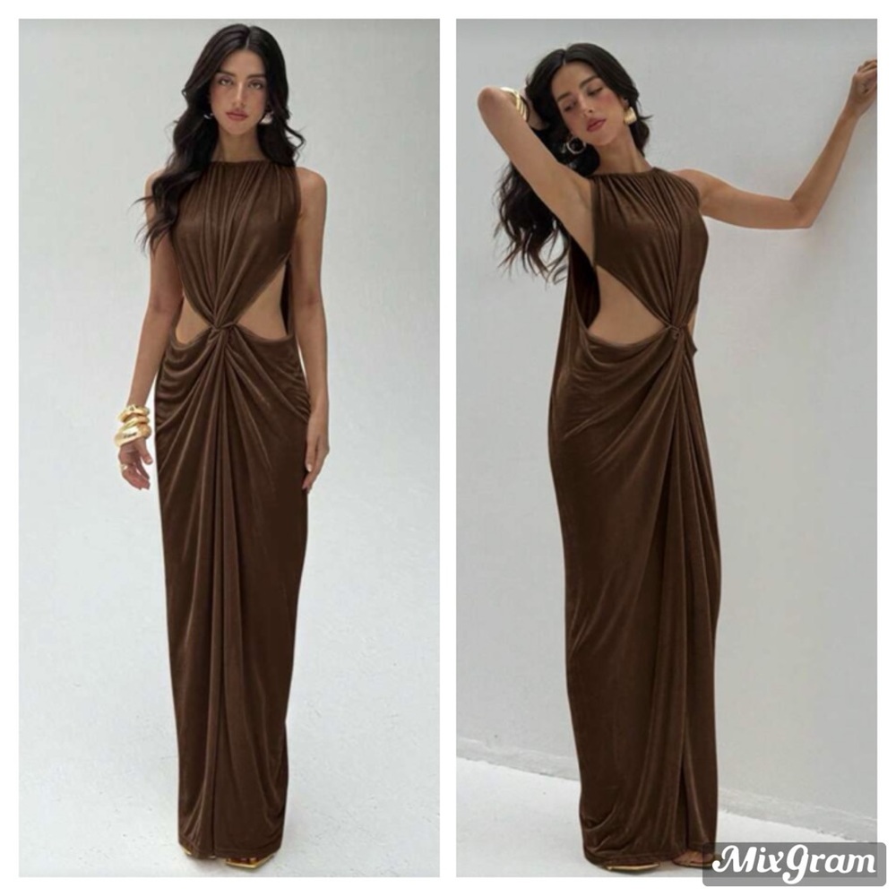 SHEIN Brown Sleeveless Cutout Maxi Dress